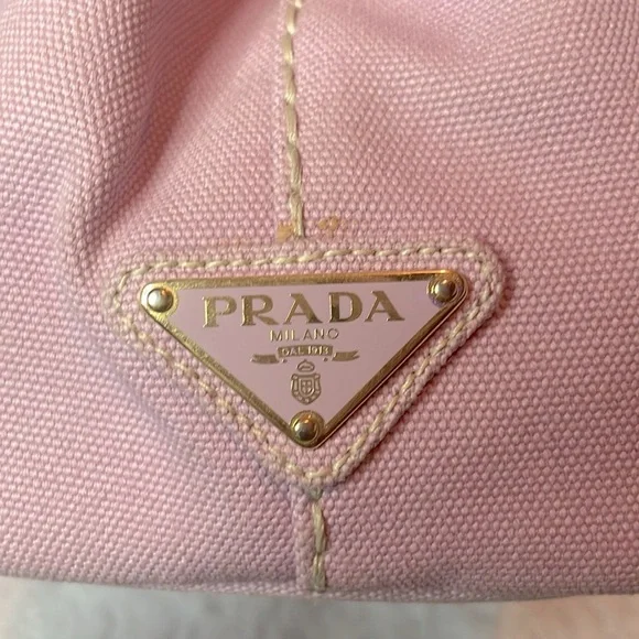 Prada Canapa RARE Light Pink Small Canvas Tote Shoulder Crossbody Bag w/ Strap
